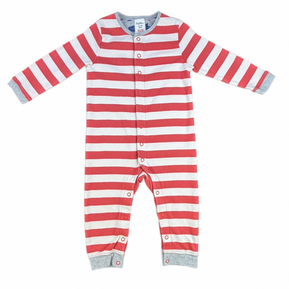 BABY BODEN Striped Cotton Snap Front Once Piece Romper- 12-18M
